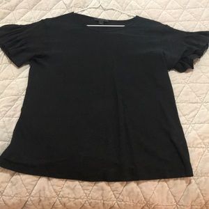 J. Crew Black Short Sleeve Ruffle Tee